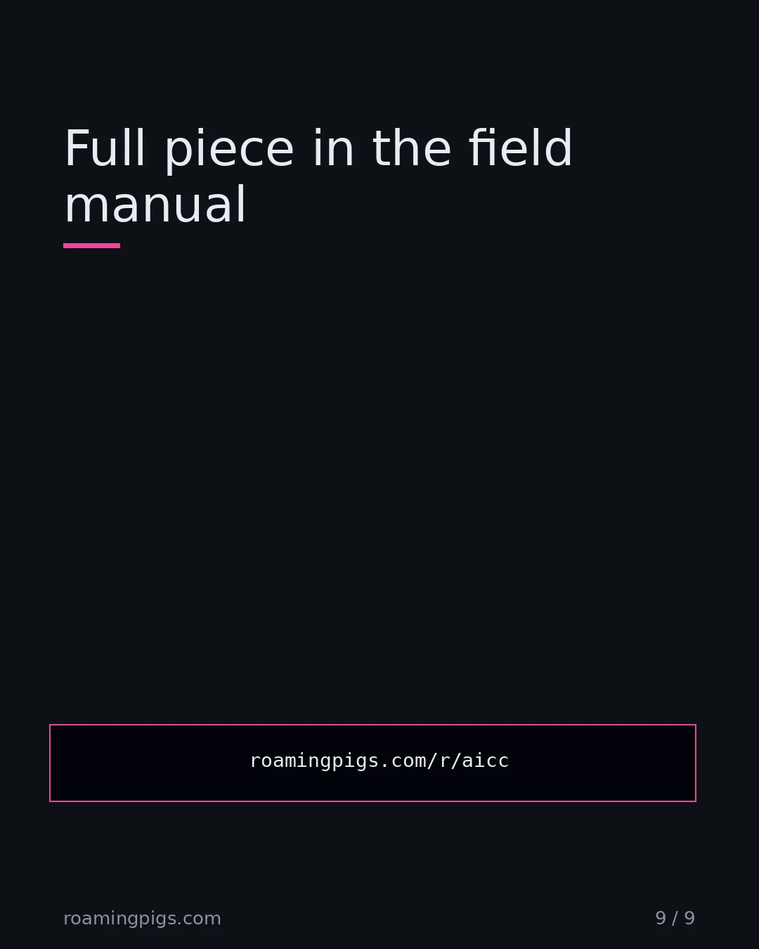 Slide 9 of 9: Call to action: The 10-point cargo-cult diagnostic. The Minimum Viable Process: five rituals to kill, five replacements that earn their…