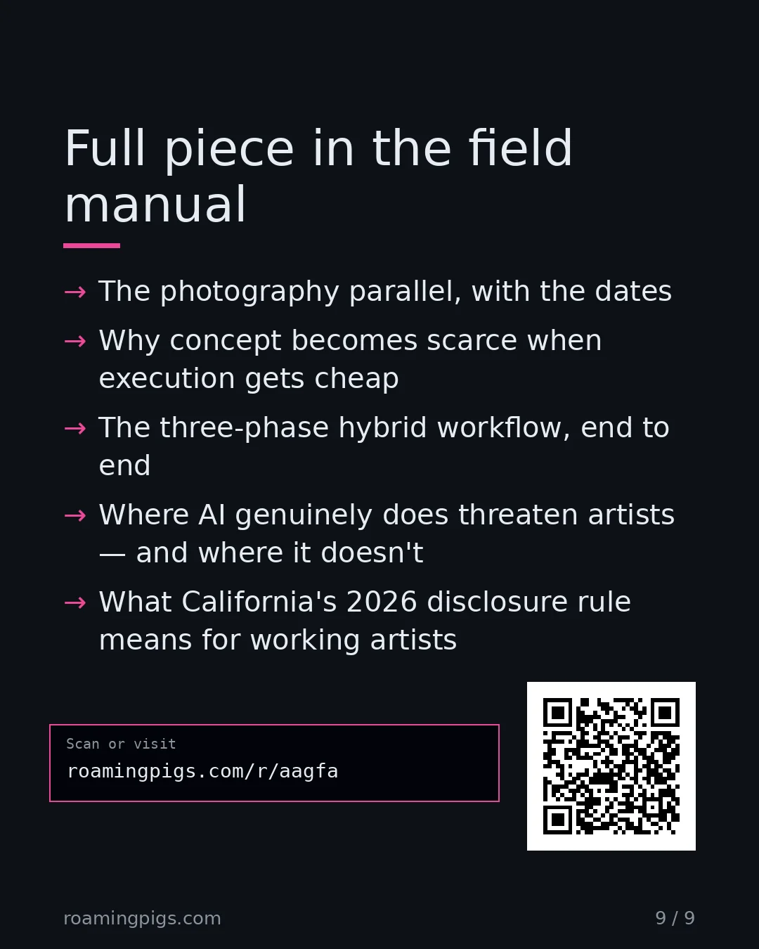 Slide 9 of 9: Call to action: The photography parallel, with the dates Why concept becomes scarce when execution gets cheap The three-phase hybrid…