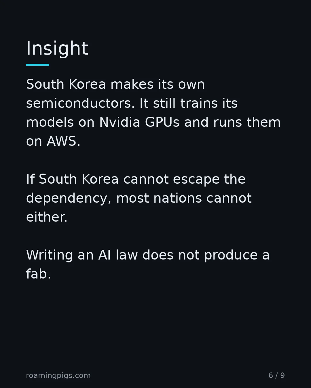 Slide 6 of 9: Even the strongest economies still buy from Nvidia. South Korea makes its own semiconductors. It still trains its models on Nvidia GPUs and…