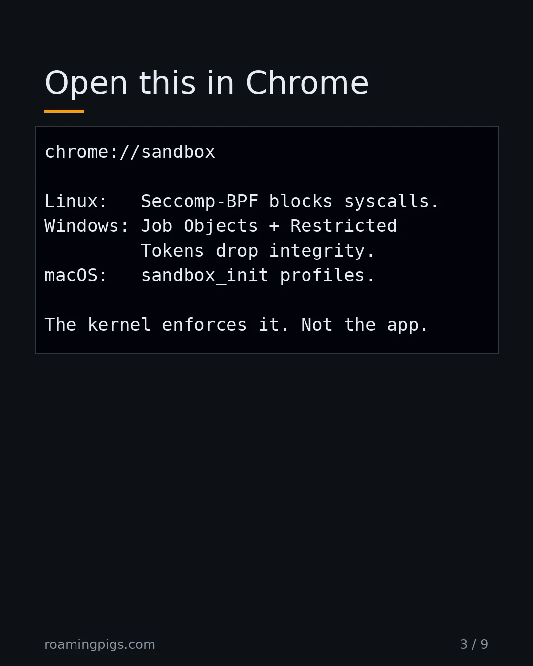 Slide 3 of 9: Open this in Chrome. Code example