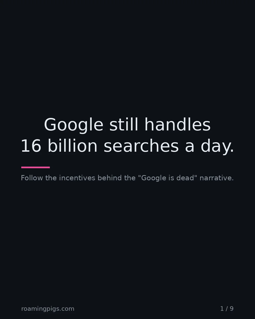 Slide 1 of 9: Google still handles 16 billion searches a day.. Follow the incentives behind the "Google is dead" narrative