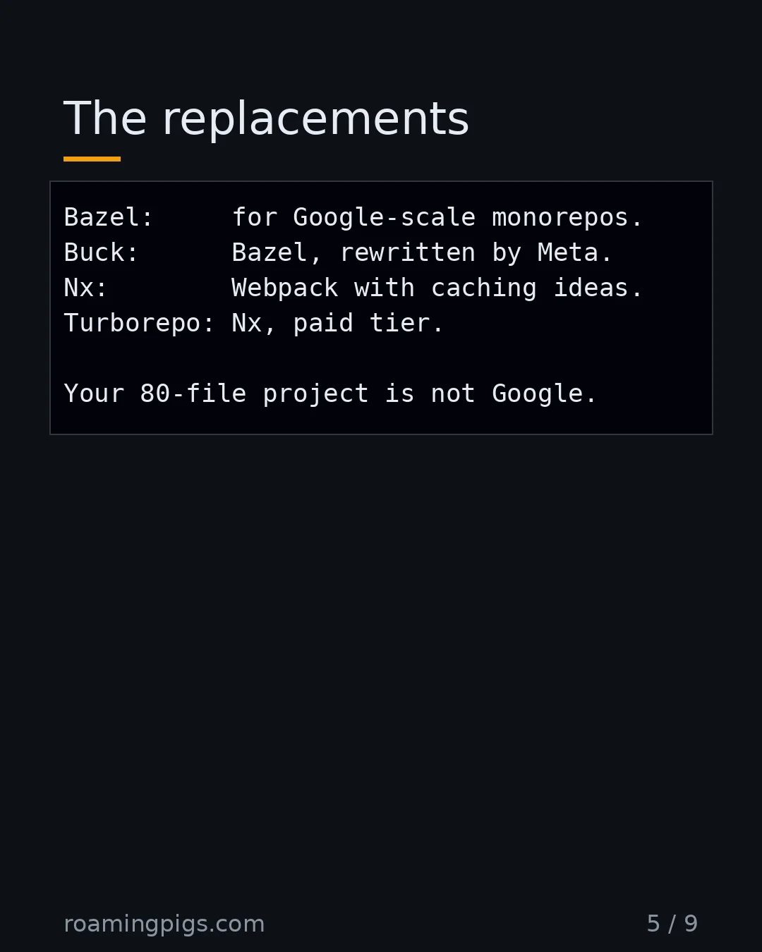 Slide 5 of 9: The replacements. Code example