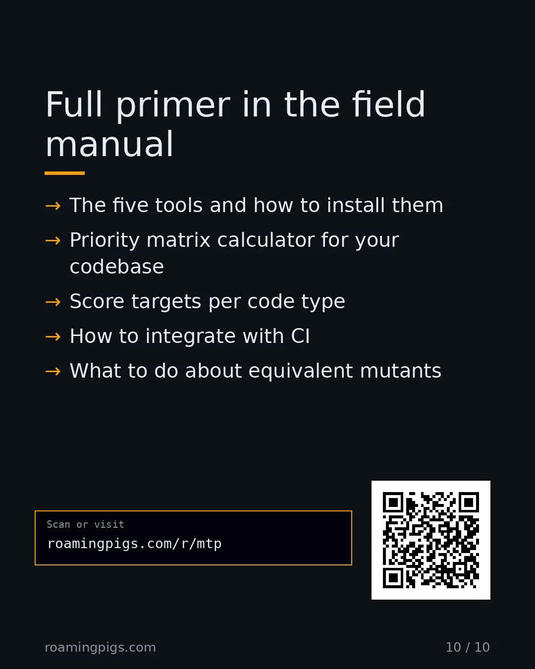 Slide 10 of 10: Call to action: The five tools and how to install them Priority matrix calculator for your codebase Score targets per code type How to…