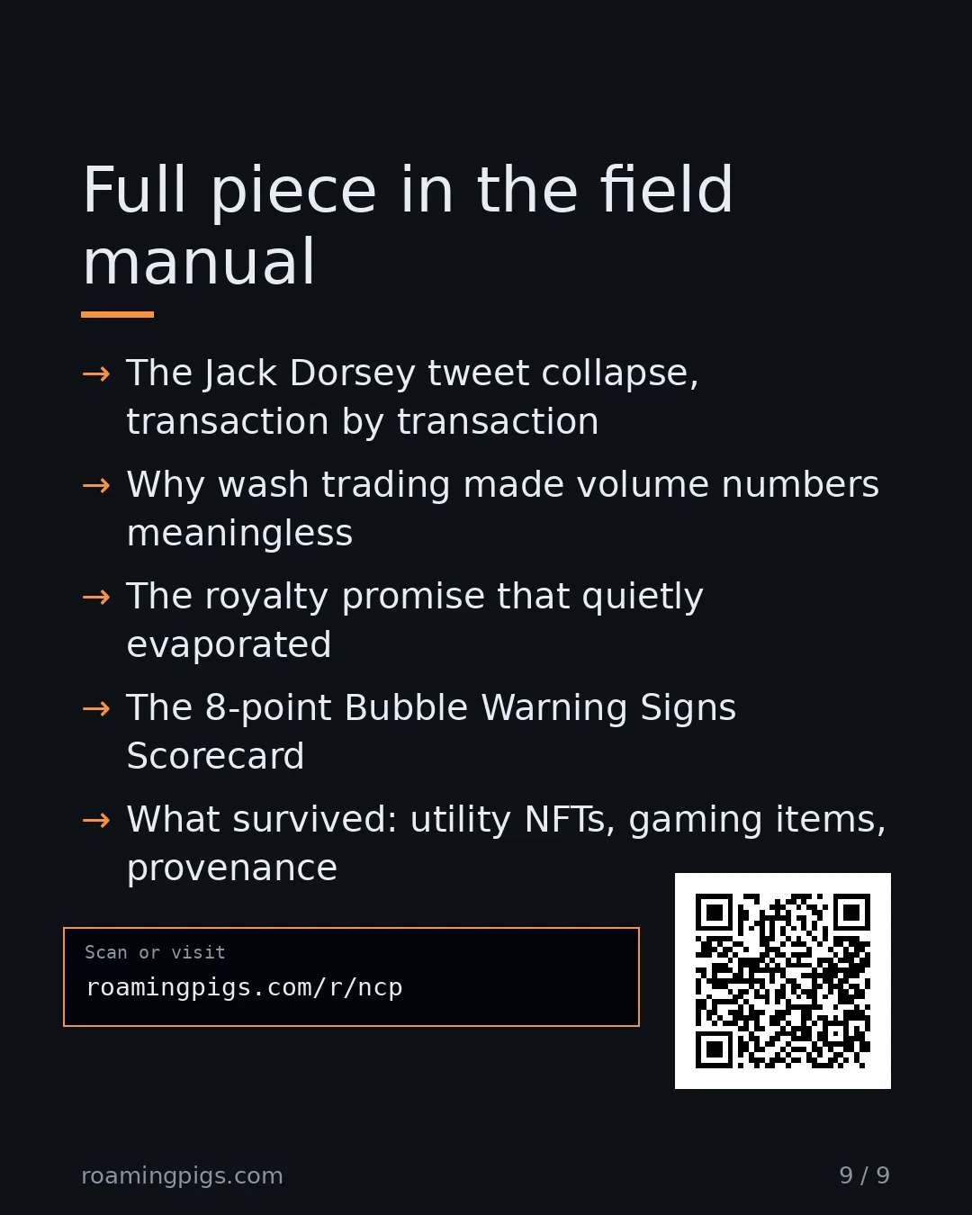 Slide 9 of 9: Call to action: For a deeper dive into these topics: The Jack Dorsey tweet collapse, transaction by transaction Why wash trading made…