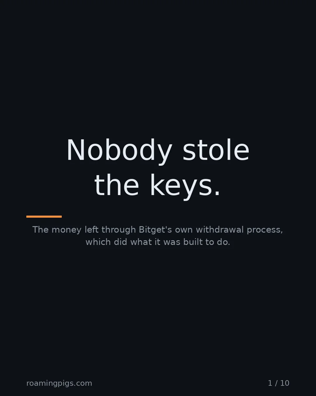 Slide 1 of 10: Nobody stole the keys.. The money left through Bitget's own withdrawal process, which did what it was built to do