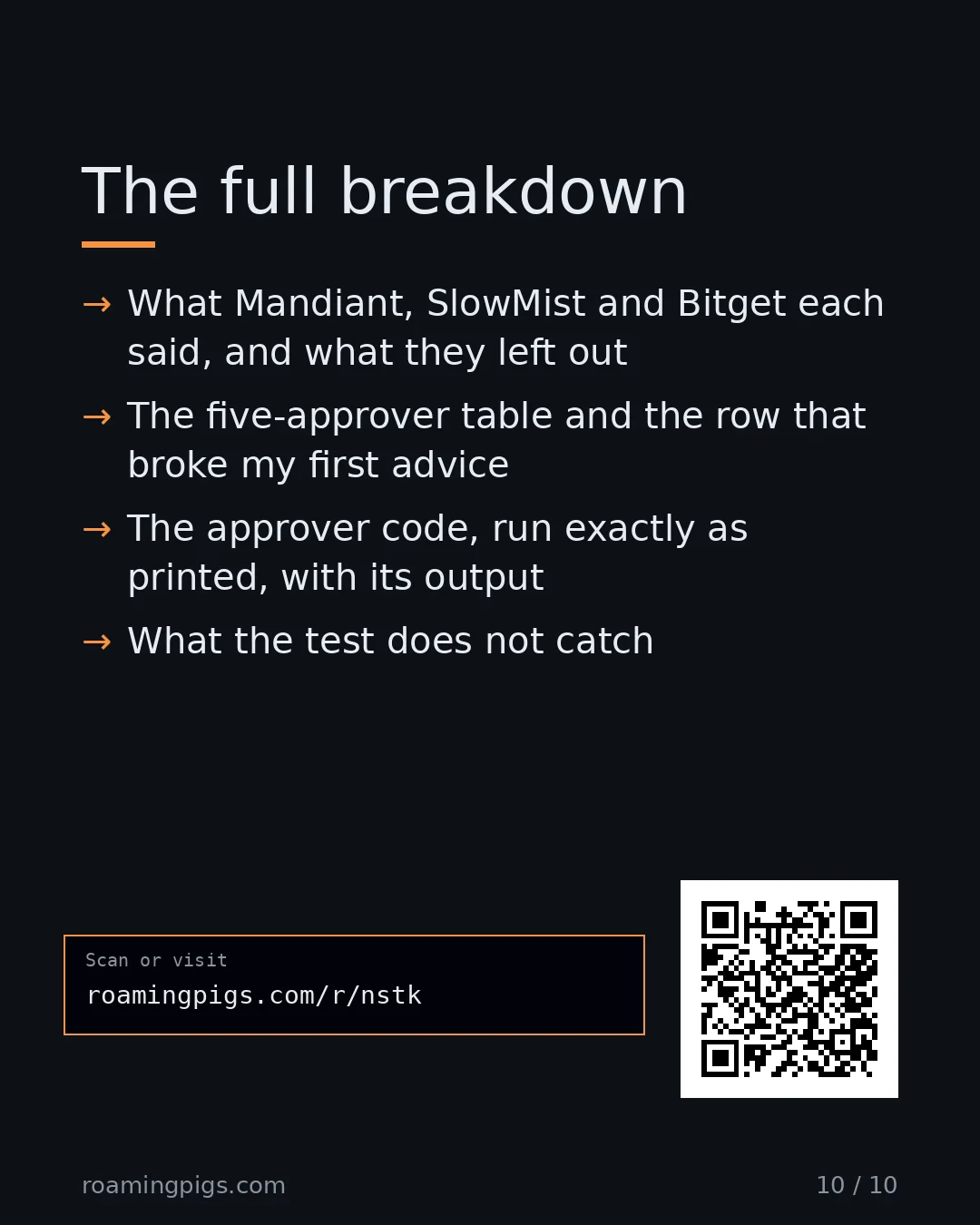Slide 10 of 10: Call to action: What Mandiant, SlowMist and Bitget each said, and what they left out The five-approver table and the row that broke my…