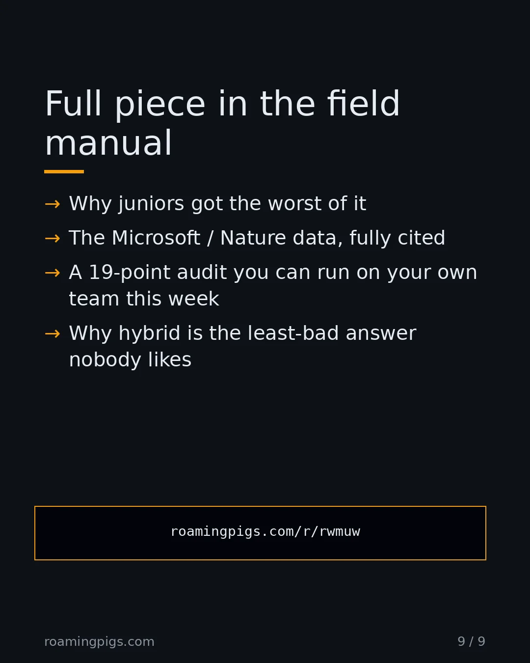 Slide 9 of 9: Call to action: Why juniors got the worst of it The Microsoft / Nature data, fully cited A 19-point audit you can run on your own team this…