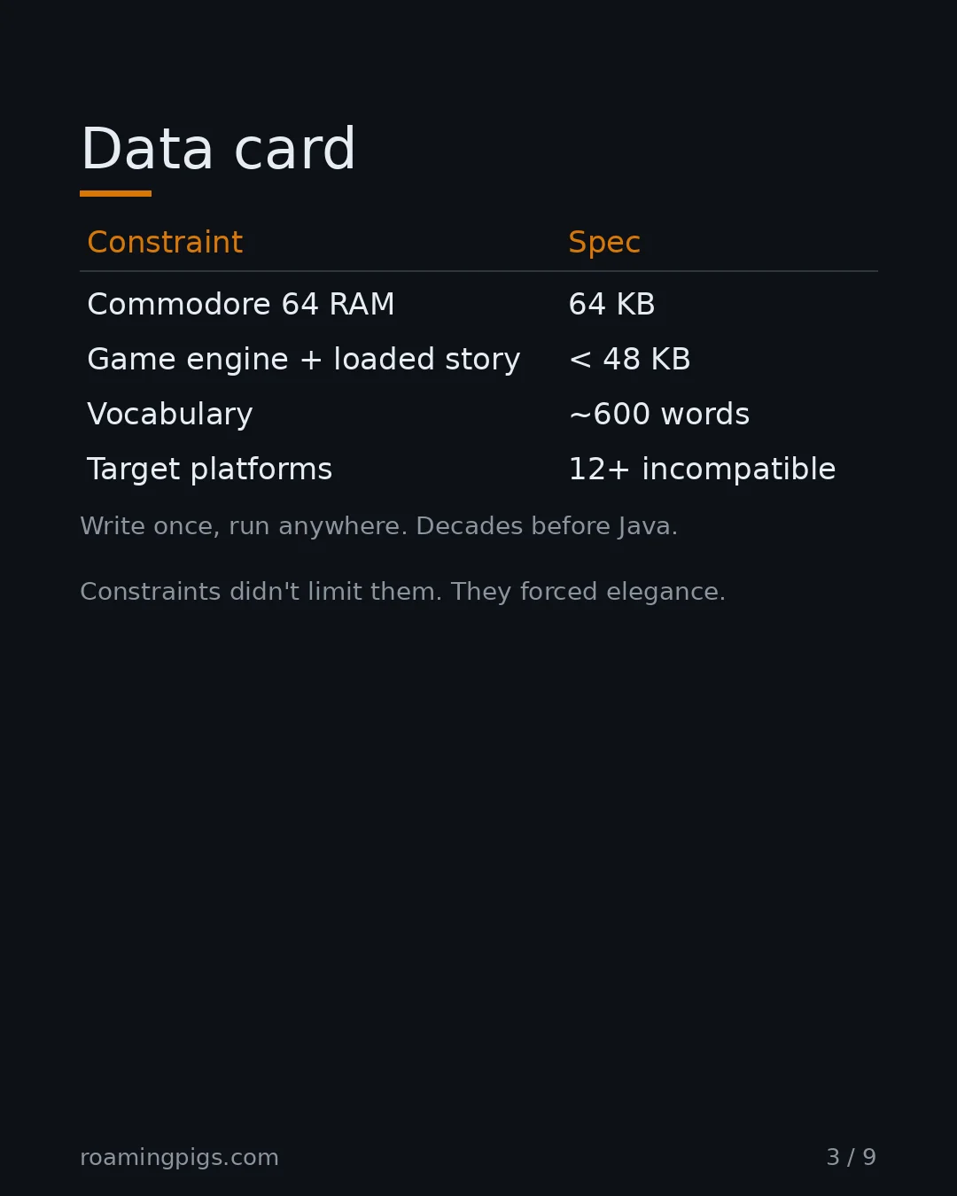 Slide 3 of 9: Data card.  Table with 5 rows