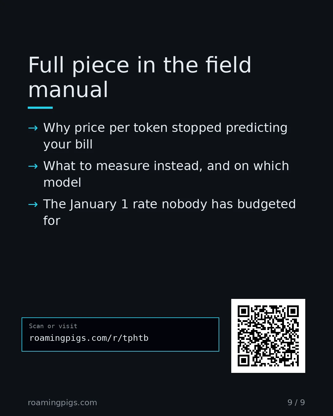 Slide 9 of 9: Call to action: Why price per token stopped predicting your bill What to measure instead, and on which model The January 1 rate nobody has…