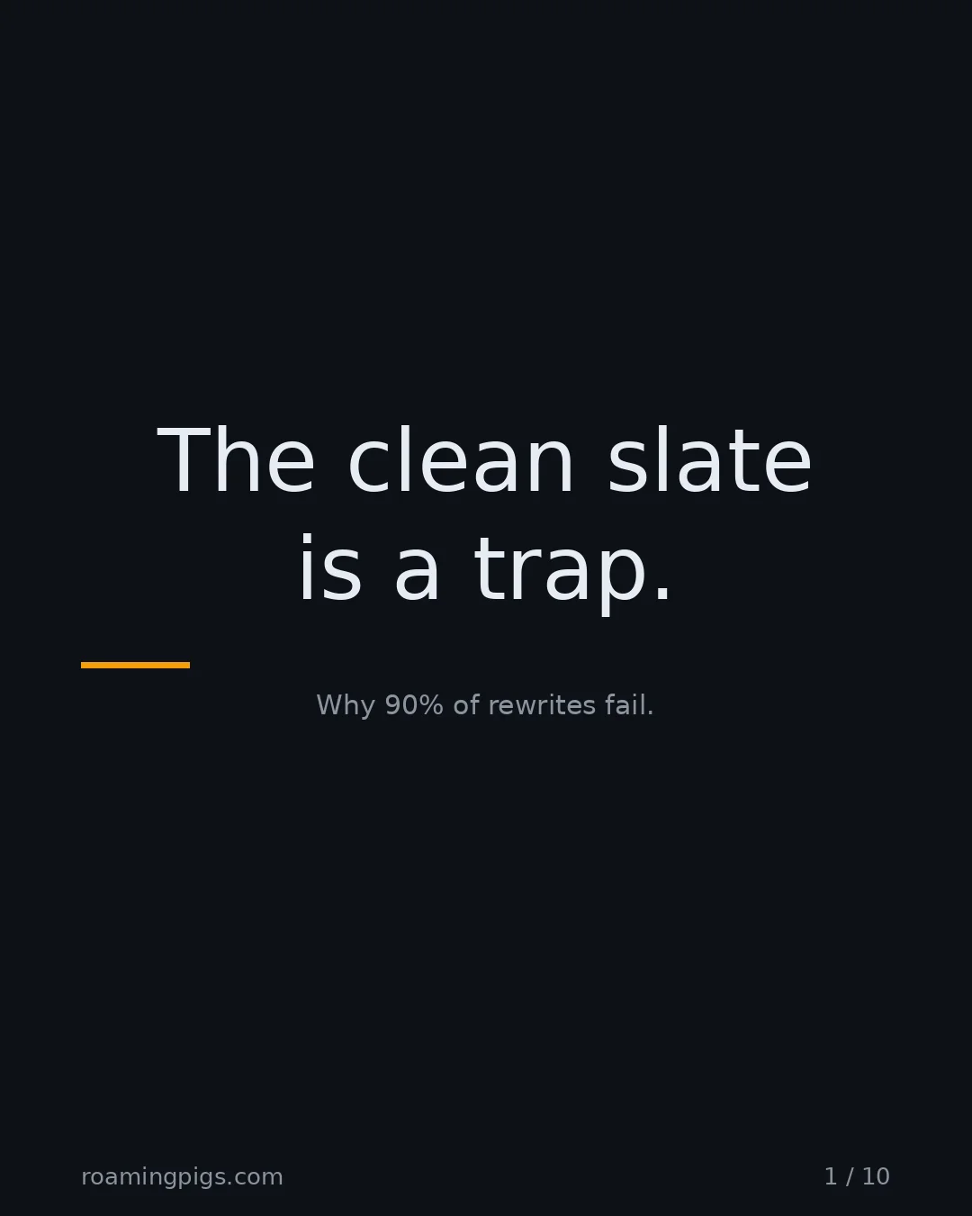 Slide 1 of 10: The clean slate is a trap.. Why 90% of rewrites fail